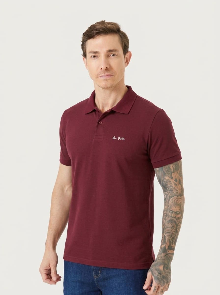 Polo Piquet com Estampa Bordô
