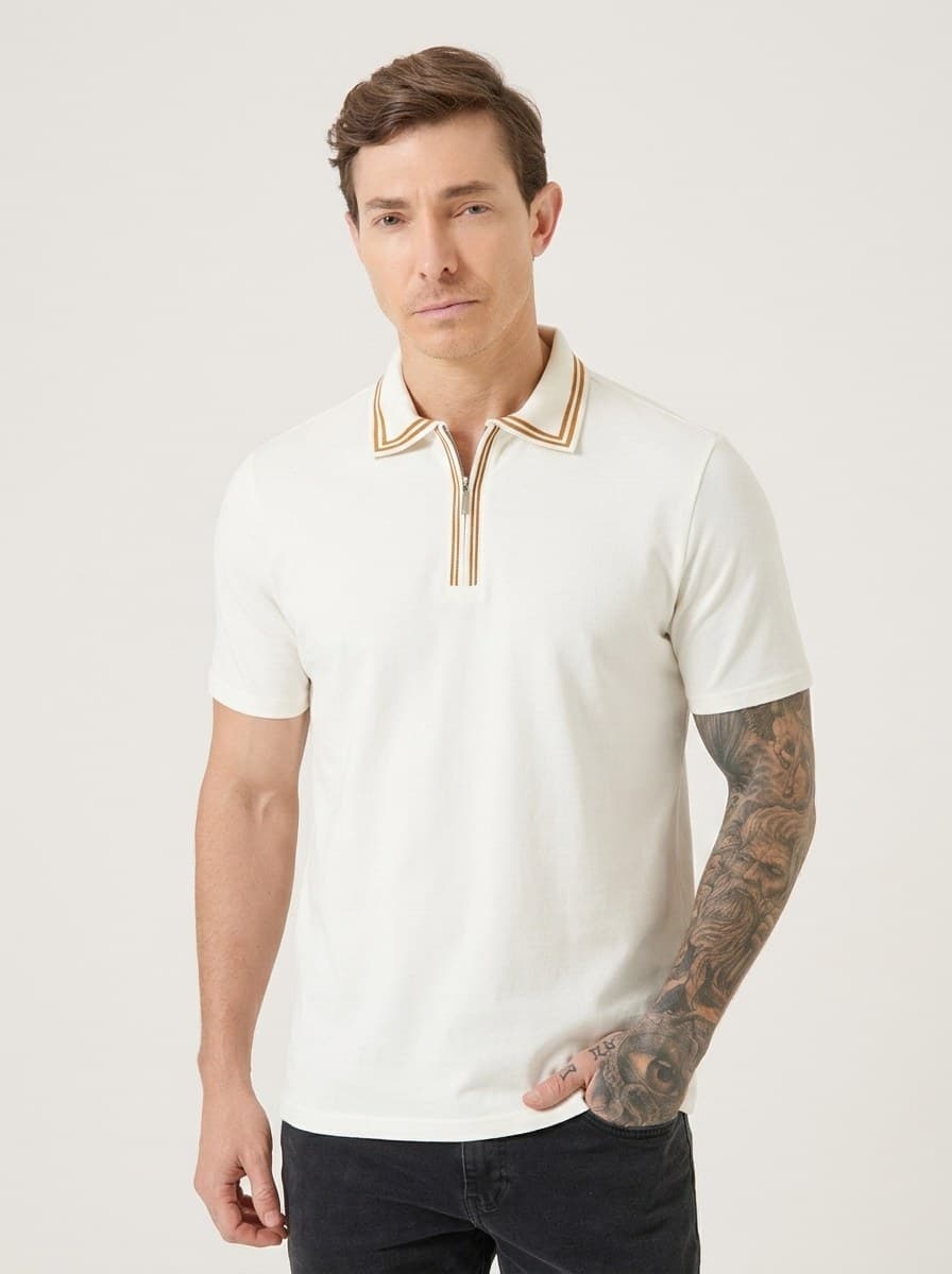 Polo Malha com Zíper Branco