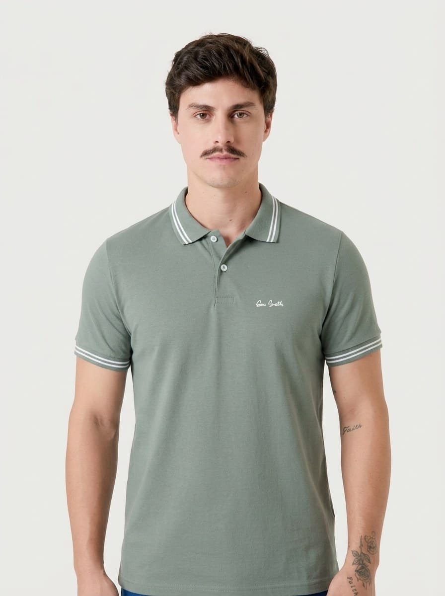 Polo Malha com Estampa Verde Sálvia
