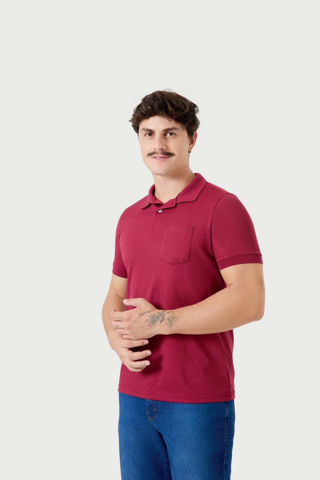Polo Piquet com Bolso Bordô — Doce Helene